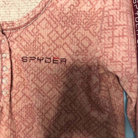 Spyder Shirt Womens Medium Pink Long Sleeve Thermal Waffle Knit Logo Henley - Picture 2 of 7